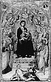 Madonna and Child Enthroned with Saint John the Evangelist, Saint Peter, Saint Agnes, Saint Catherine of Alexandria, Saint Lucy, an Unidentified Female Saint, Saint Paul, and Saint John the Baptist, with Eve and the Serpent; the Annunciation, Paolo di Giovanni Fei (Italian, San Quirico, active by 1369–died 1411), Tempera on wood, gold ground
