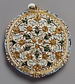 Watch, Jacques Goullons (French, recorded 1626, active Paris ca. 1640–60, died 1671), Case and dial of enameled gold; hand of steel; movement of brass, partly gilded, and steel