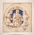 Design for a Wall Monument, Francesco di Giorgio Martini (Italian, Siena 1439–1501 Siena), Pen and brown ink, brush and brown wash, blue gouache, on vellum