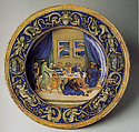 Armorial dish: Supper at the House of Simon the Pharisee, workshop of Maestro Giorgio Andreoli (Italian (Gubbio), active first half of 16th century), Maiolica (tin-glazed earthenware)
