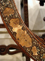 Hip-joint armchair (sillón de cadera or jamuga), Walnut, elm, other woods, ivory, mother-of-pearl, pewter, parchment; leather, tooled., Spanish (Granada?), Hispano-Moresque