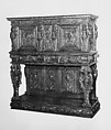 Dresser (Dressoir aux harpies), Carved walnut with interior elements of oak, pine; iron locks and hinges., French (Ile-de-France or Burgundo-Lyonnais)