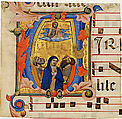 Ascension in an Initial V, Niccolò di ser Sozzo (Italian, Siena, active ca. 1334, died 1363), Tempera and gold on parchment
