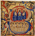 The Trinity in an Initial B, Master of the Codex Rossiano (Sienese, active ca. 1380–1400), Tempera and gold on parchment, Italian, Siena