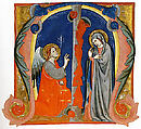 Annunciation in an Initial M, Maestro Daddesco (Italian, Florence, active ca. 1320–40) (?), Tempera and gold on parchment