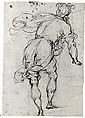 Male Figure Seen from Behind, Alessandro Maganza (Italian, Vicenza 1556–after 1630 Vicenza (?)), Pen and brown ink, over a pencil sketch