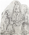 The Madonna and Child with a Female Martyr Saint, a Bishop Saint, and a Female Donor, Veronese School, workshop of Stefano da Verona (Stefano di Giovanni d&#39;Arbosio di Francia) (Italian, Paris or Pavia ca. 1374/75–after 1438 Verona), Pen and dark brown ink, brush and gray ink.