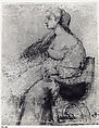 A Young Woman Seated in a Chair, Central Italy (1600–1699), Pen and brown ink on paper washed with light brown, Central Italian