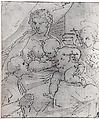 Madonna and Child with the Young Saint John the Baptist and a Donor, Workshop of Cambiaso (1527–1585), Pen and brown ink, brown wash, over graphite underdrawing, Italian