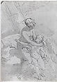 Venus Blindfolding Cupid, School of Cambiaso (Italian, 1527–1585), Pen and brown ink, brown wash, on tan paper.