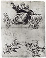 The Almighty with Angels, Luca Giordano (Italian, Naples 1634–1705 Naples), Pen and brown ink, brown wash, over black chalk sketch.