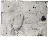 Studies of the Leg of a Man and a Horse's Head (recto); sketches of the back of a man's left shoulder and a chained (?) figure., Central Italian  , second quarter 16th century, Pen and brown ink (the horse's head in a different pen and brown ink), brush and wash in two shades of brown (recto); red chalk and pencil (verso), Central Italian