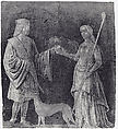 A Gentleman, a Young Woman, and a Dog, Michele da Verona (Italian, Verona ca. 1470–Verona 1536/1544) (?), Brush and gray and brown ink, heightened with white, on light brown paper.