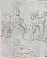 Five Nude Infants in Various Poses, Circle of Raphael (Raffaello Sanzio or Santi) (Italian, Urbino 1483–1520 Rome), Metalpoint, traces of charcoal or black chalk, on  pale pinkish gray prepared paper.