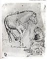 A Man Asleep Alongside a Dog and a Horse, Veronese School, workshop or follower of Stefano da Verona (Stefano di Giovanni d&#39;Arbosio di Francia) (Italian, Paris or Pavia ca. 1374/75–after 1438 Verona), Pen and brown ink on brownish paper.