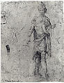 A Young Man in Armor, Facing Front, Attributed to Arcangelo di Cola da Camerino (Italian, born Macerata(?), active 1416–29), Pen and brown ink, brown wash; various markings in black chalk probably by a later hand.