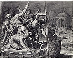 The Abduction of Helen, Giuseppe Salviati (Giuseppe Porta, called Il Salviati) (Italian, Castelnuovo di Garfagnana ca. 1520–ca. 1575 Venice), Pen and brown ink, brown wash, heightened with white (partly oxidized), over traces of black chalk, on light blue paper.