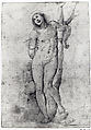 Saint Sebastian (recto); sketches of a male head and a standing figure in a short cape; a copy of the figure on the recto (verso), Follower of Sodoma (Giovanni Antonio Bazzi) (Italian, Vercelli 1477–1549 Siena), Pen and brown ink, brown wash, over black chalk (recto); pen and brown ink, black chalk (verso)