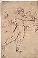 Bearded Nude Male Figure Running Toward the Right, Veronese School, possibly a follower of Stefano da Verona (Stefano di Giovanni d&#39;Arbosio di Francia) (Italian, Paris or Pavia ca. 1374/75–after 1438 Verona), Pen and brown ink.