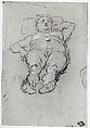 Reclining Female Nude, Domenico Tintoretto (Italian, Venice 1560–1635 Venice), Black and white chalk on blue paper