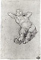 Reclining Female Nude, Domenico Tintoretto (Italian, Venice 1560–1635 Venice), Black and white chalk on blue paper.