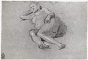 Reclining Female Nude, Domenico Tintoretto (Italian, Venice 1560–1635 Venice), Black and white chalk on blue paper.