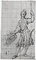 A Swiss Guard, Attributed to Federico Zuccaro (Zuccari) (Italian, Sant&#39;Angelo in Vado 1540/42–1609 Ancona), Pen and brown ink, brown wash, over extensive black chalk underdrawing; squared in black chalk.