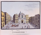 Sketchbook: Souvenir of Naples, Unknown Artist (Italian, 19th century), Sketchbook with faded calfskin binding, pink endpapers and 56 views of Naples arranged two a page on 28 facing pages: pages 1-24 in watercolor over graphite, pages 25-28 in gouache., Italian, Naples