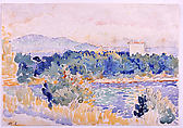 Mediterranean Landscape with a White House, Henri-Edmond Cross (Henri-Edmond Delacroix) (French, Douai 1856–1910 Saint-Clair), Watercolor over graphite on heavy wove paper