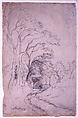 Country Road Landscape with Trees (recto); Landscape with Trees (verso), Charles-François Daubigny (French, Paris 1817–1878 Paris), Black chalk on pink-gray faded laid paper overlaid wth white wash, probably from a sketch pad.