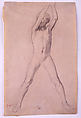 Youth with Arms Upraised, Edgar Degas (French, Paris 1834–1917 Paris), Black chalk over pencil on fine beige paper