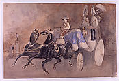 A Carriage in London, Constantin Guys (French, Flushing 1802–1892 Paris), Pen and brown ink with watercolor over graphite on heavy buff wove paper