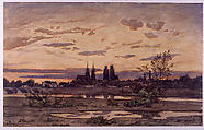 A View of Moulins, Henri-Joseph Harpignies (French, Valenciennes 1819–1916 Saint-Privé), Graphite and watercolor on heavy wove paper