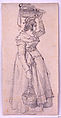 Italian Peasant Woman with Basket on her Head, Northern European Artist Working in Italy, Graphite on buff wove paper with blue fibers