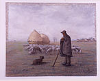 Shepherd and His Flock, Jean-François Millet  French, Pastel on papier bleuté