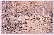 Autumn Landscape, Théodore Rousseau  French, Brown ink and orange wash over graphite on heavy buff wove paper