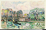 Paris: Le Place Dauphine, Paul Signac (French, Paris 1863–1935 Paris), Watercolor and black crayon