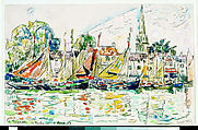 Fishing Boats in La Rochelle Hand Towel by Paul Signac - Bridgeman