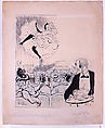 Dancer at a Café Concert, Théophile-Alexandre Steinlen (French (born Switzerland), Lausanne 1859–1923 Paris), Black ink over blue and black crayon with white lead used for correction and blue crayon and black ink border on off-white wove paper, darkened,  mounted on board, and affixed to heavy board