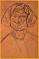 Renée de face, Jacques Villon  French, Graphite and black crayon on brown tracing paper affixed to yellow mounting paper and mounted on stiff card
