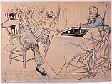 Young Man in Conversation with His Uncle, Jacques Villon  French, Black ink, gray wash, graphite, and blue crayon on buff wove paper