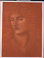 Study of a Female Head, Sir Edward Burne-Jones British, Yellow, red, and green pastel with fabricated black crayon on red paper
