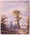 Landscape with a Stagecoach, British , 19th century British, Watercolor on some body paper over traces of graphite