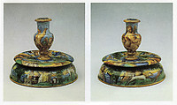 Pair of candlesticks (candelieri), workshop of Guido Durantino  Italian, Maiolica (tin-glazed earthenware), Italian, Urbino
