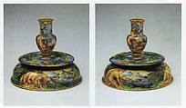 Pair of candlesticks (candelieri), workshop of Guido Durantino  Italian, Maiolica (tin-glazed earthenware), Italian, Urbino