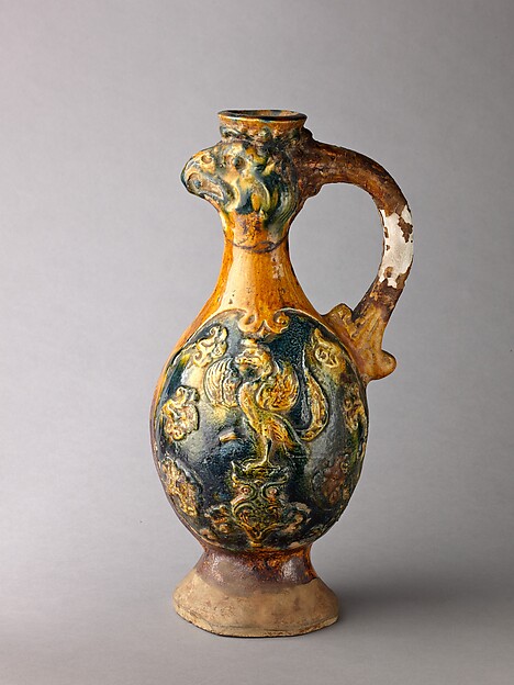 Phoenix-head ewer, Tang sancai ware by Chinese, The Metropolitan Museum of Art