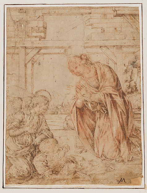 The Madonna Adoring the Child, with an Angel by Lorenzo di Credi (Lorenzo d'Andrea d'Oderigo)