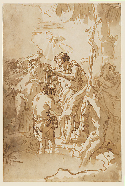 The Baptism of Christ (with Christ Standing at Left Center, His Back Turned, and a Youth Stripping in the Right Foreground) by Giovanni Domenico Tiepolo