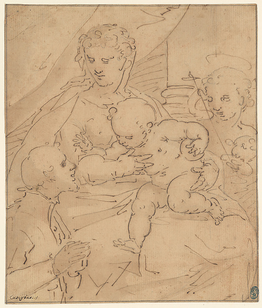 Madonna and Child with the Young Saint John the Baptist and a Donor by Workshop of Cambiaso