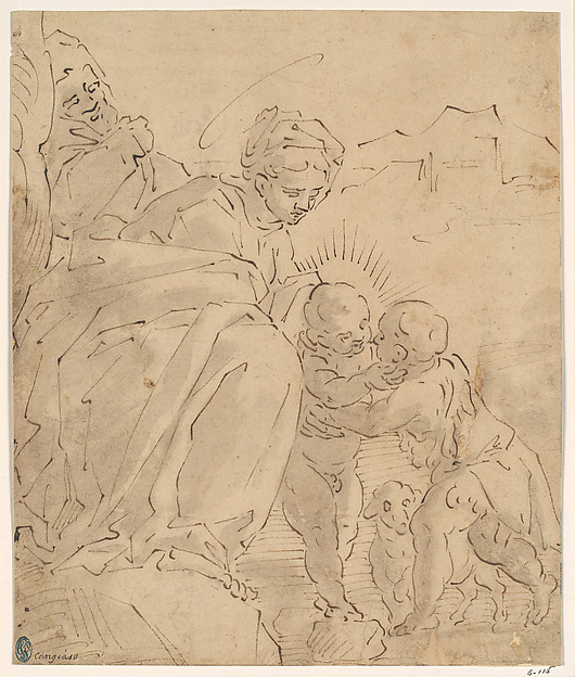 The Holy Family with the Young Saint John the Baptist by School of Cambiaso